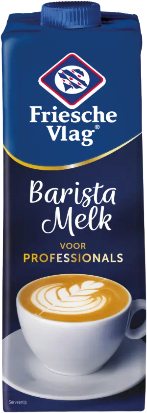 Friesche Vlag Barista Melk-verpakking met latte art van Hugo